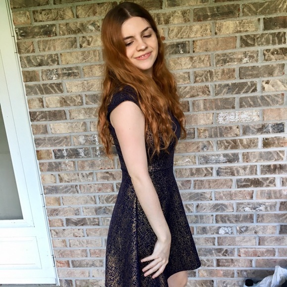 Myth Medium Navy and Gold Skater Dress - Picture 5 of 8